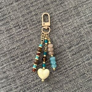 Tiger’s Eye & Turquoise Ivory Heart Beaded Bag Charm Keychain